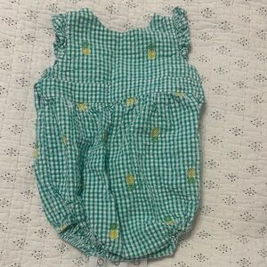 Classic Prep Teal and Yellow Gingham Pineapple Baby One-Piece